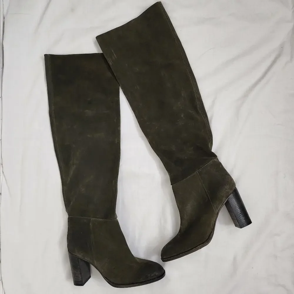 Free People Dakota Slouchy Suede Over The Knee Boots Moss Green EU 40 US 9.5 10